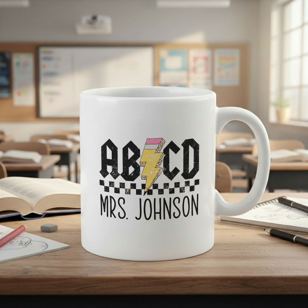 Personalized Teacher Gift, Custom Retro ABCD Name Teacher Mug - Teacher Appreciation Gifts, Customized Christmas Gift for Teacher