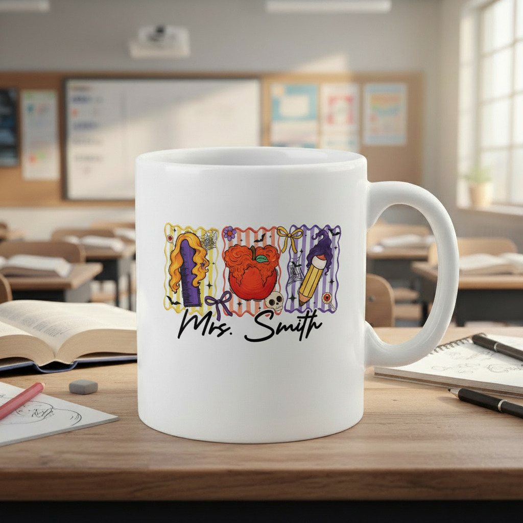 Custom Teacher Halloween Coffee Mug, Custom Name Teacher Mug - Personalized Halloween Spooky Teacher, Teacher Witch Mug