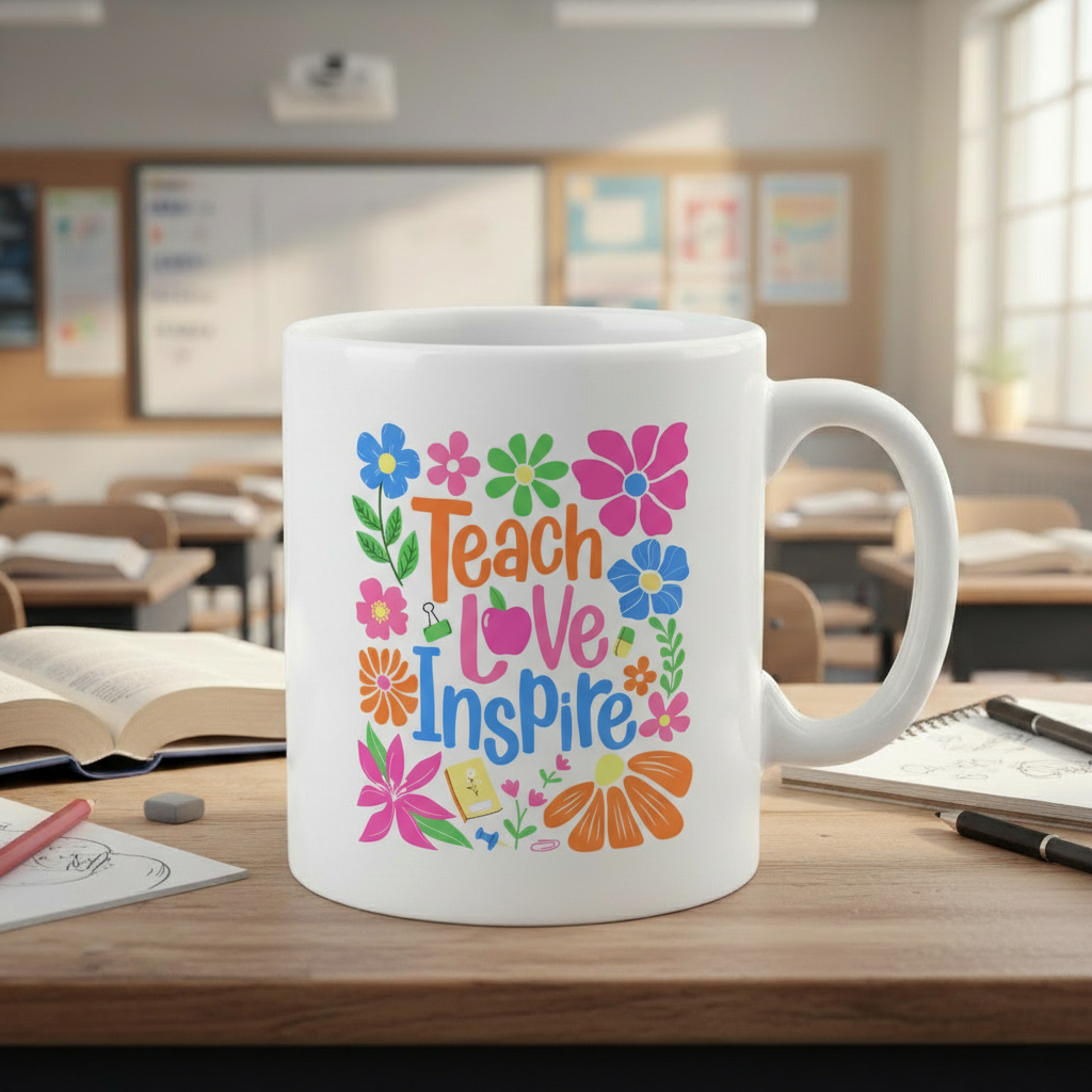 Teach Love Inspire Boho Floral Teacher Mug, Back to School Teacher Coffee Mug