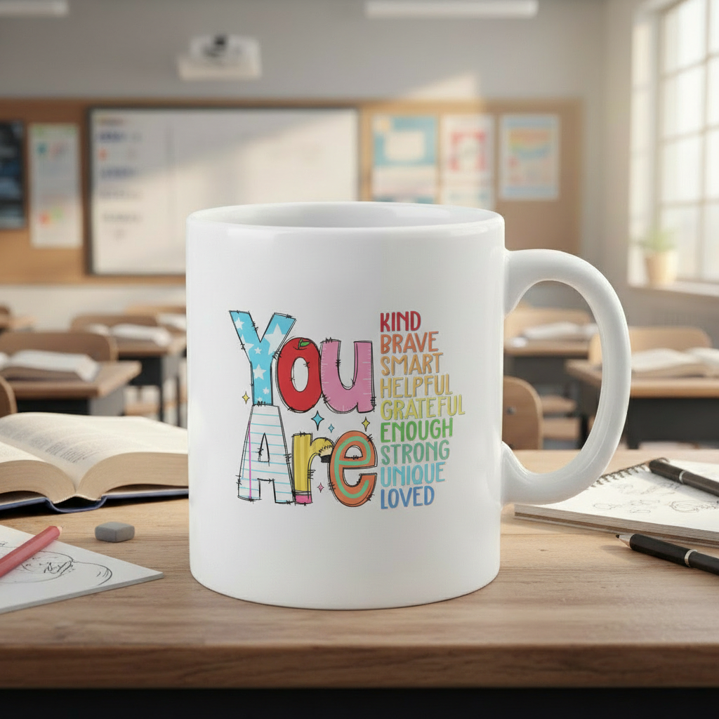 You Are Kind Brave Smart Mug, Back to school Teacher Mug, Teacher Gift Mug