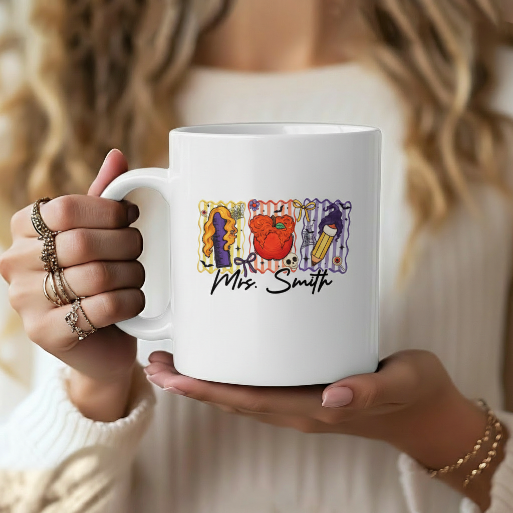 Custom Teacher Halloween Coffee Mug, Custom Name Teacher Mug - Personalized Halloween Spooky Teacher, Teacher Witch Mug