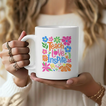 Teach Love Inspire Boho Floral Teacher Mug, Back to School Teacher Coffee Mug