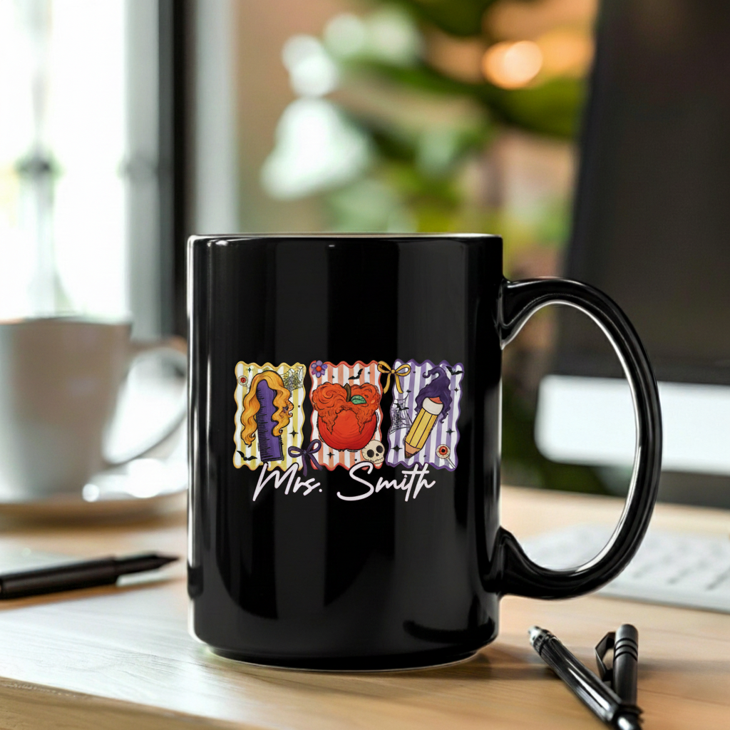 Custom Teacher Halloween Coffee Mug, Custom Name Teacher Mug - Personalized Halloween Spooky Teacher, Teacher Witch Mug