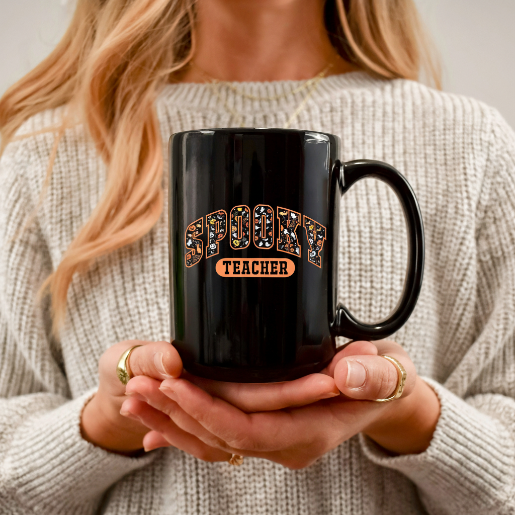 Halloween Spooky Teacher Coffee Mug, Teacher Ghost Boo Pumpkin Mug, Teacher Gift Mug