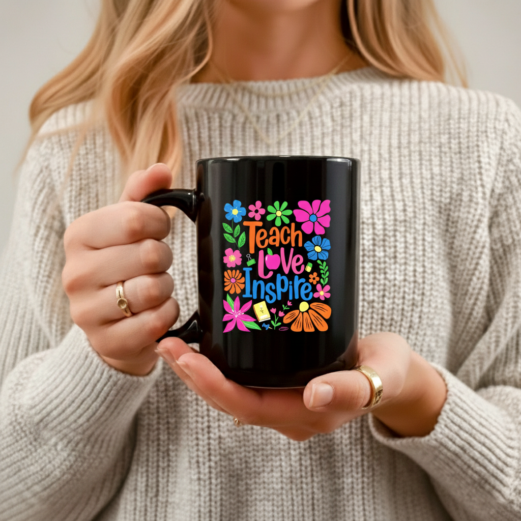Teach Love Inspire Boho Floral Teacher Mug, Back to School Teacher Coffee Mug
