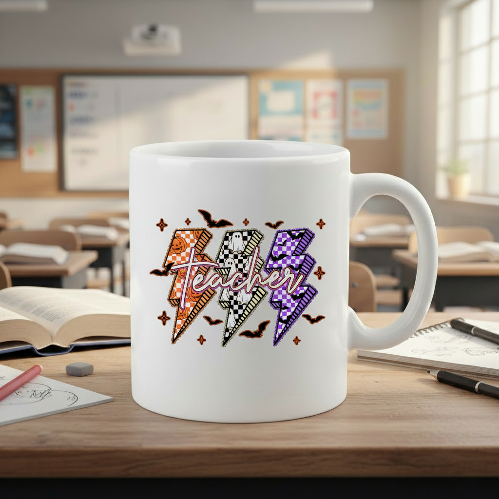 Lightning Teacher Ghost Boo Pumpkin Mug, Teacher Halloween Coffee Mug - Halloween Spooky Teacher Mug