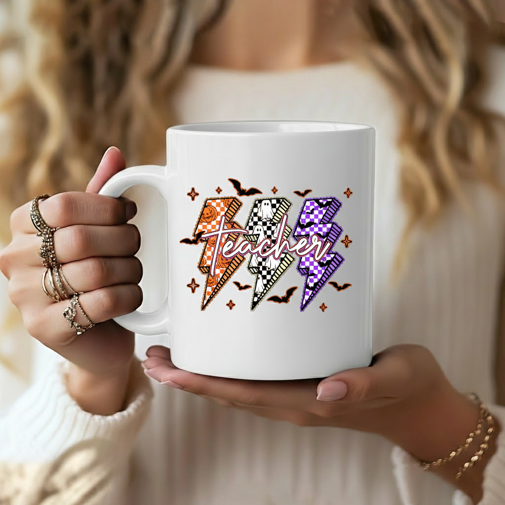 Lightning Teacher Ghost Boo Pumpkin Mug, Teacher Halloween Coffee Mug - Halloween Spooky Teacher Mug