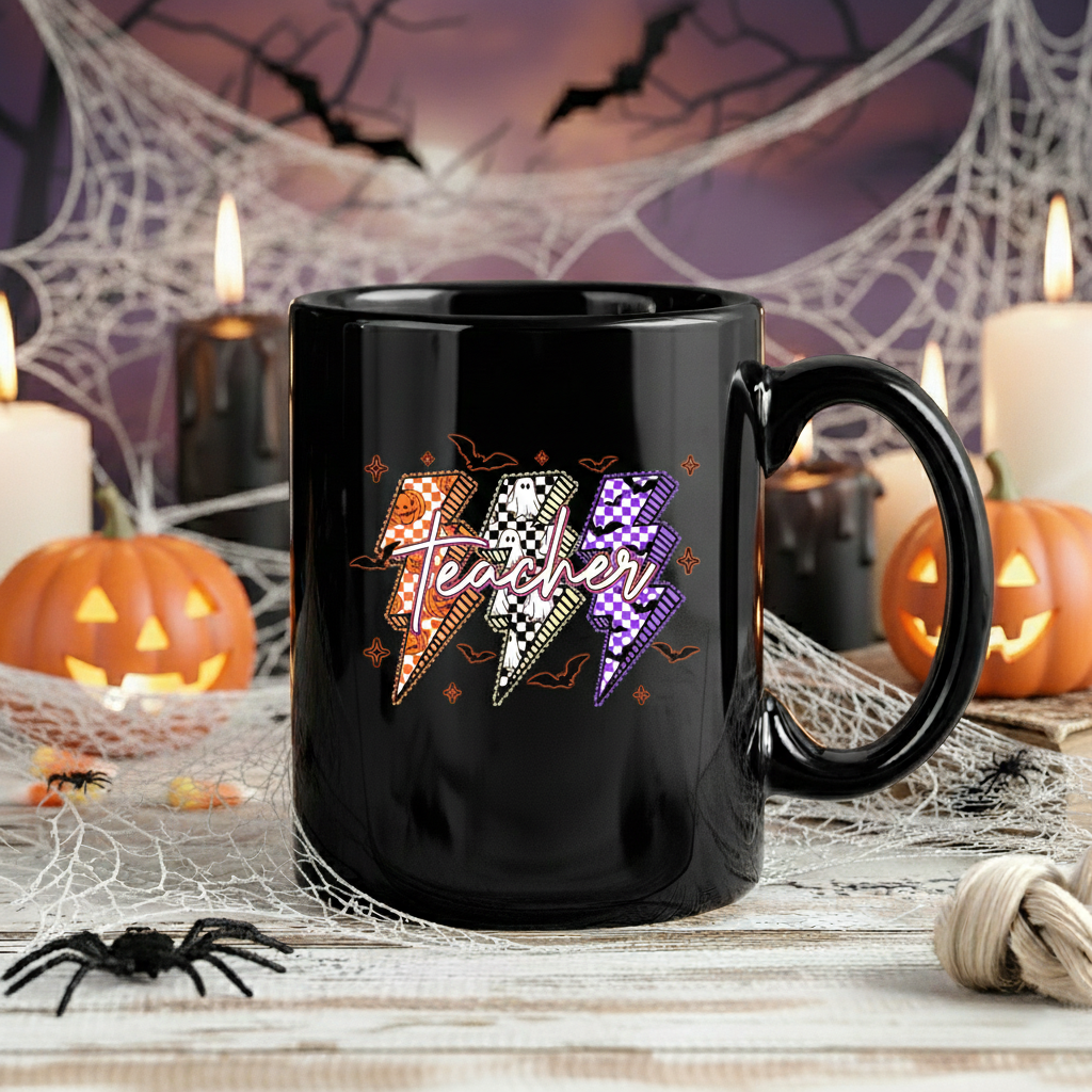Lightning Teacher Ghost Boo Pumpkin Mug, Teacher Halloween Coffee Mug - Halloween Spooky Teacher Mug