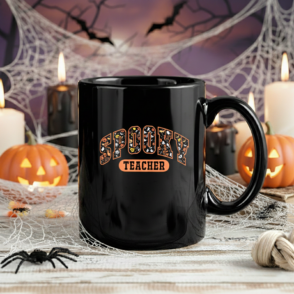 Halloween Spooky Teacher Coffee Mug, Teacher Ghost Boo Pumpkin Mug, Teacher Gift Mug