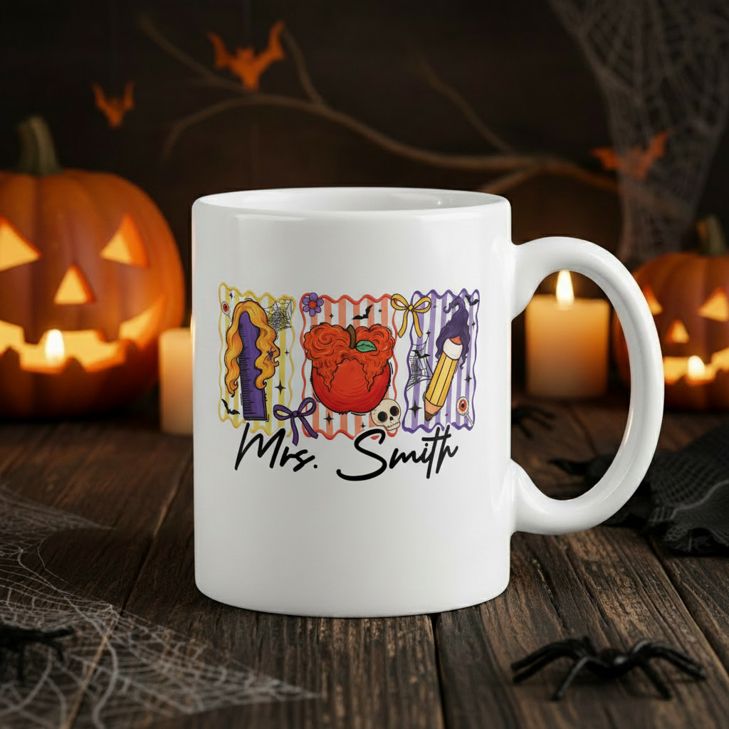 Custom Teacher Halloween Coffee Mug, Custom Name Teacher Mug - Personalized Halloween Spooky Teacher, Teacher Witch Mug