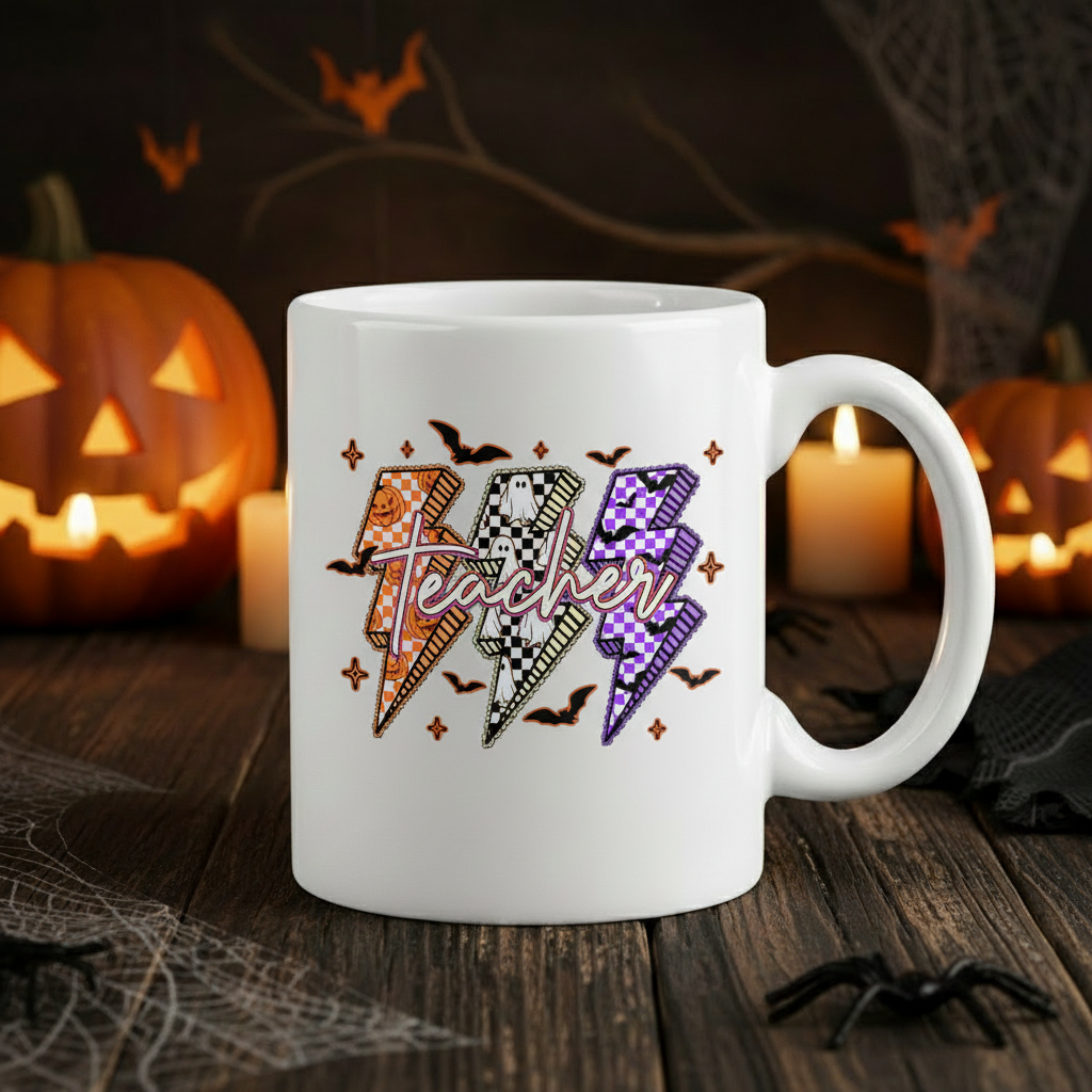 Lightning Teacher Ghost Boo Pumpkin Mug, Teacher Halloween Coffee Mug - Halloween Spooky Teacher Mug