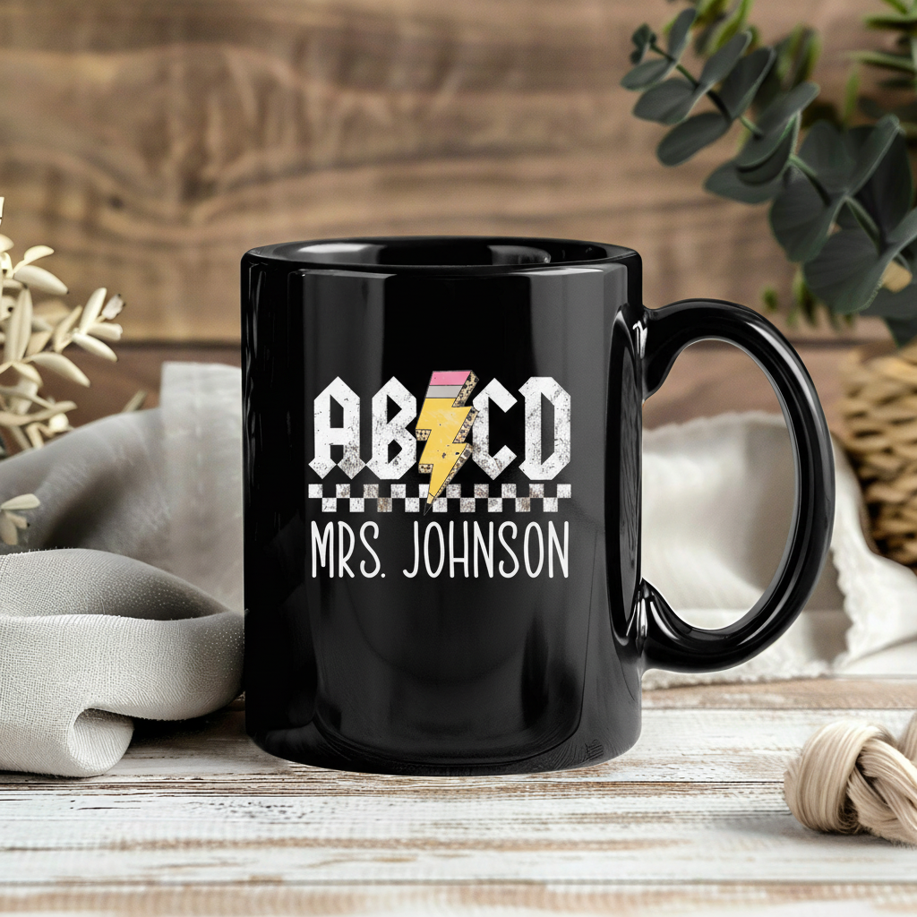 Personalized Teacher Gift, Custom Retro ABCD Name Teacher Mug - Teacher Appreciation Gifts, Customized Christmas Gift for Teacher