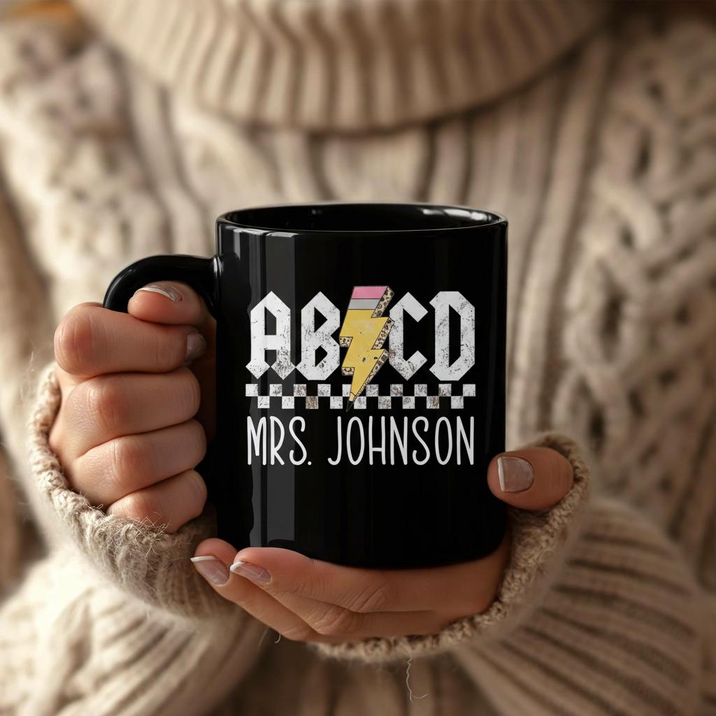 Personalized Teacher Gift, Custom Retro ABCD Name Teacher Mug - Teacher Appreciation Gifts, Customized Christmas Gift for Teacher
