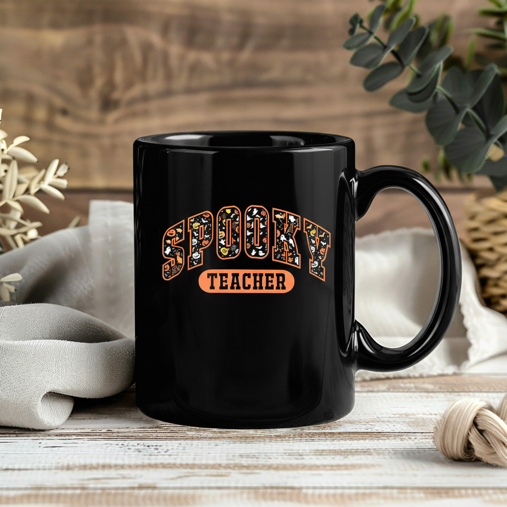 Halloween Spooky Teacher Coffee Mug, Teacher Ghost Boo Pumpkin Mug, Teacher Gift Mug