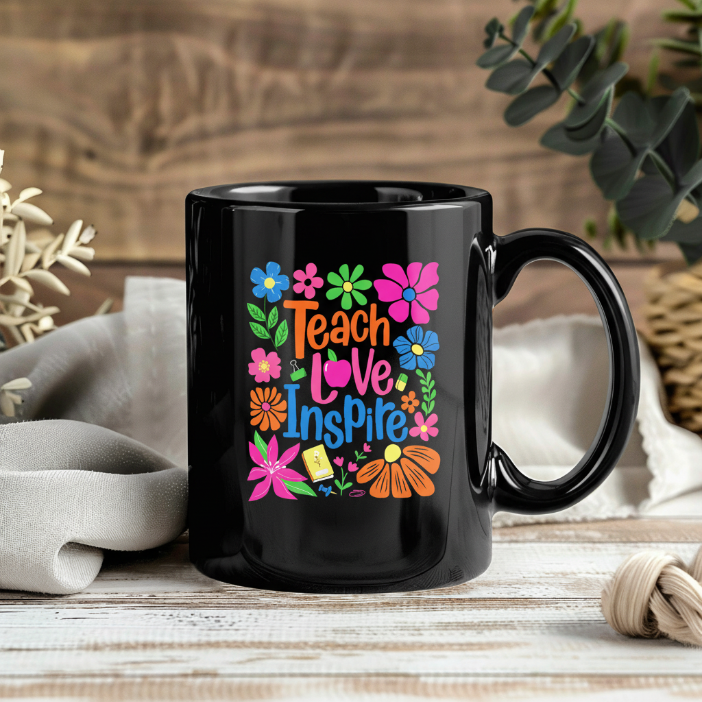 Teach Love Inspire Boho Floral Teacher Mug, Back to School Teacher Coffee Mug