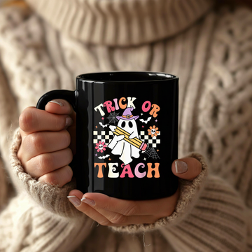 Teacher Halloween Trick or Teach Mug, Halloween Funny Retro Ghost Teacher Coffee Mug
