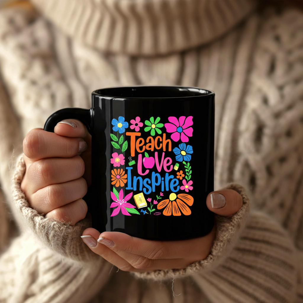 Teach Love Inspire Boho Floral Teacher Mug, Back to School Teacher Coffee Mug