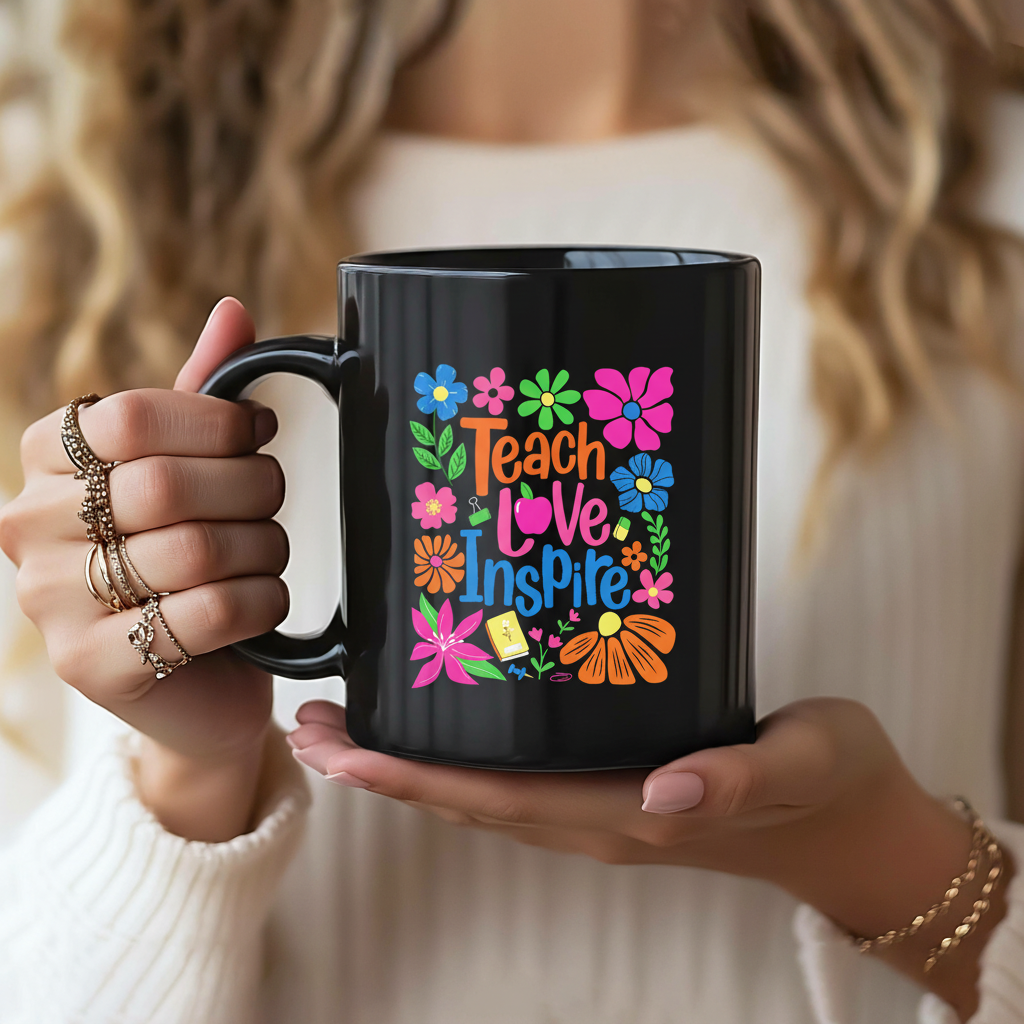 Teach Love Inspire Boho Floral Teacher Mug, Back to School Teacher Coffee Mug