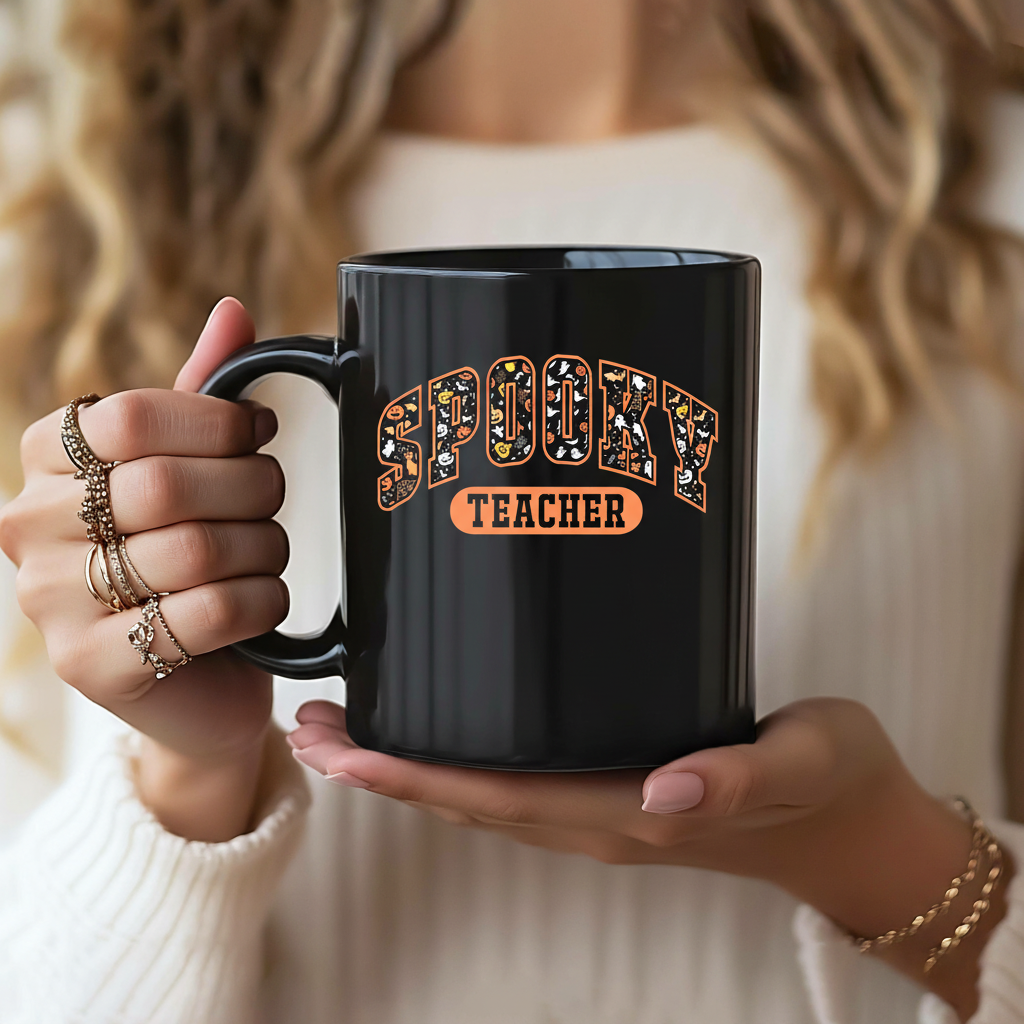 Halloween Spooky Teacher Coffee Mug, Teacher Ghost Boo Pumpkin Mug, Teacher Gift Mug