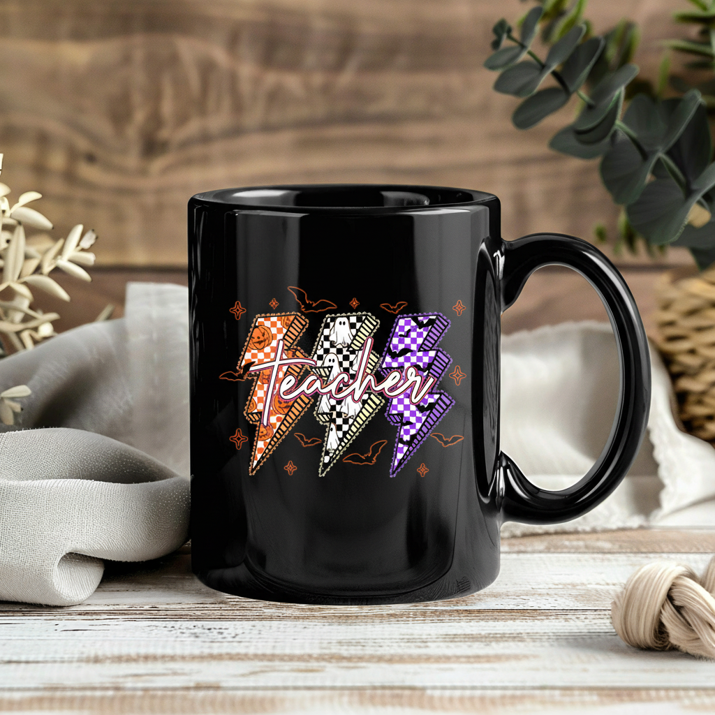 Lightning Teacher Ghost Boo Pumpkin Mug, Teacher Halloween Coffee Mug - Halloween Spooky Teacher Mug