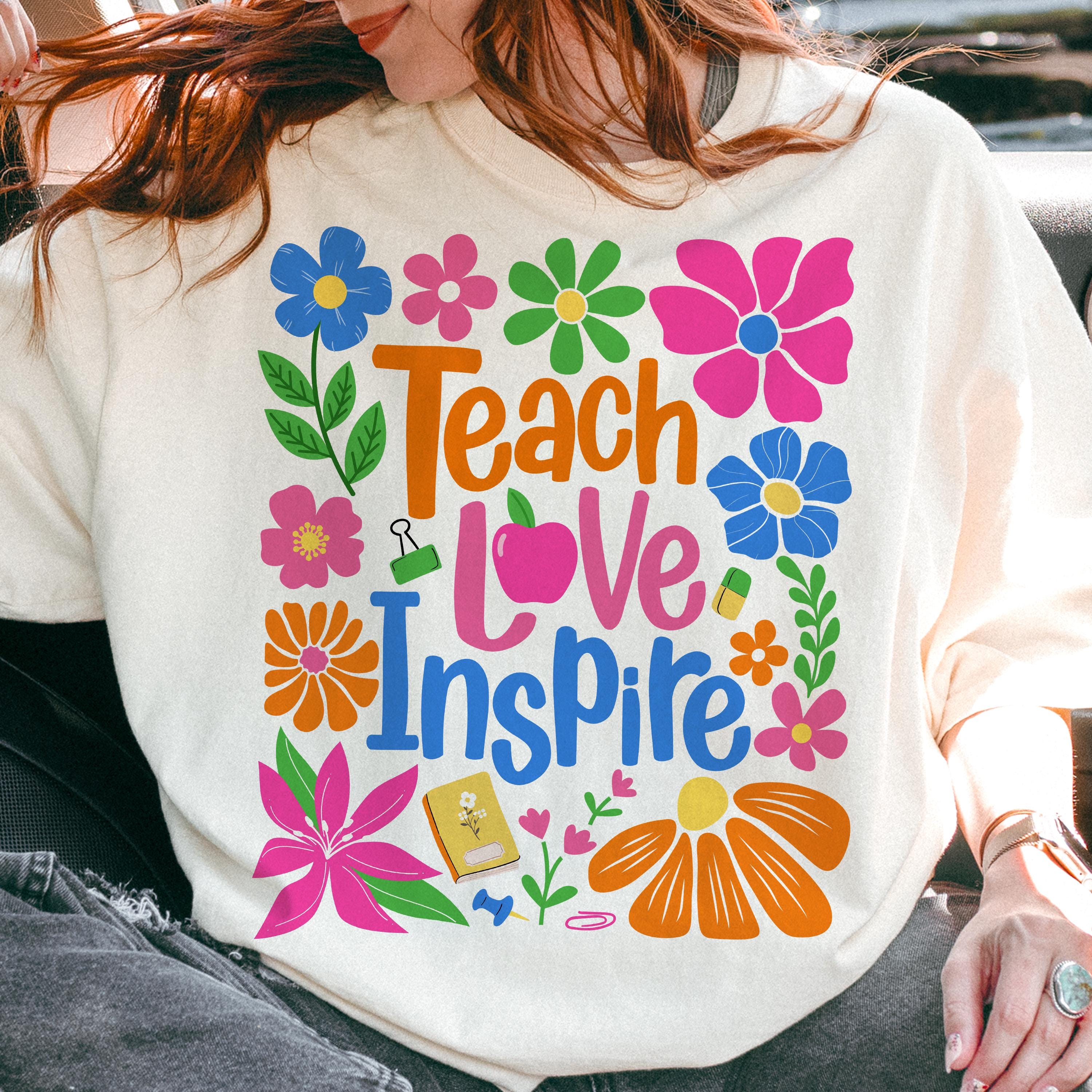 Teach Love Inspire Boho Floral Teacher Shirt, Back to School Teacher Shirt