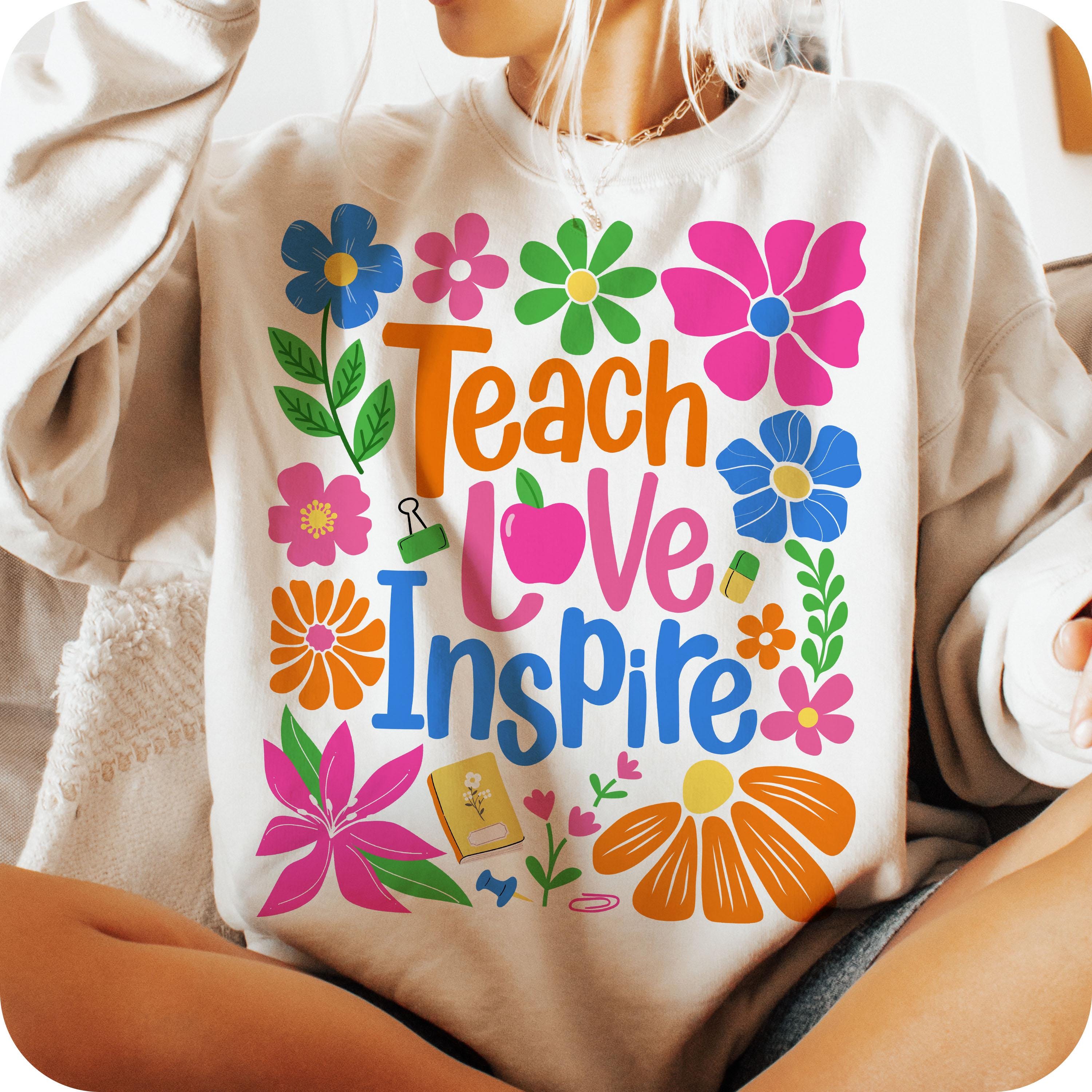 Teach Love Inspire Boho Floral Teacher Shirt, Back to School Teacher Shirt