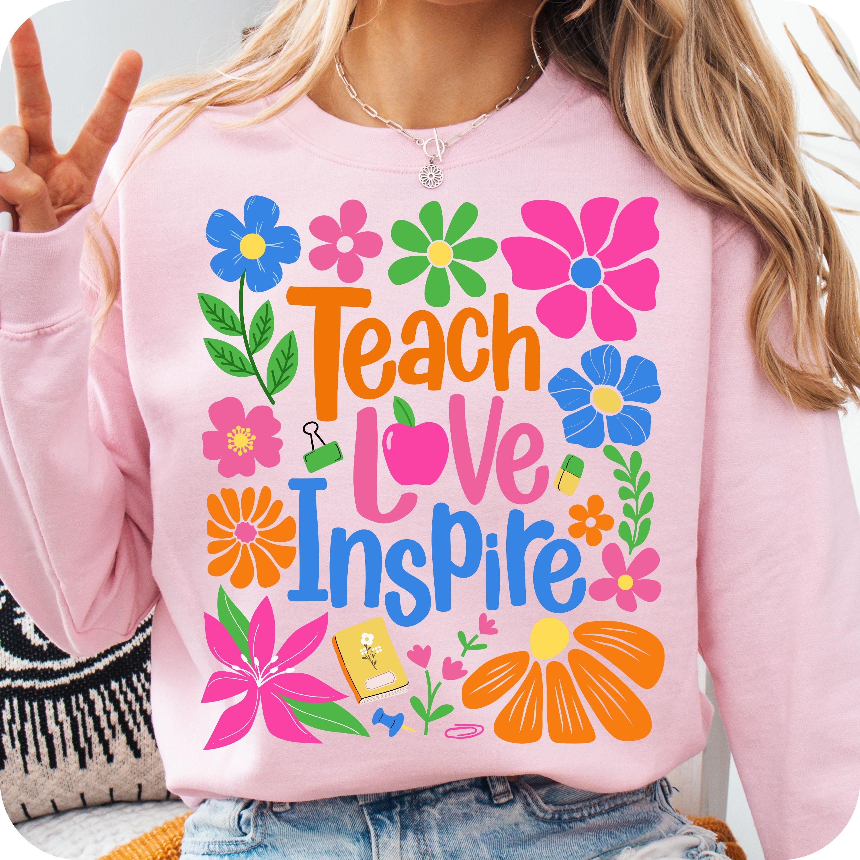 Teach Love Inspire Boho Floral Teacher Shirt, Back to School Teacher Shirt