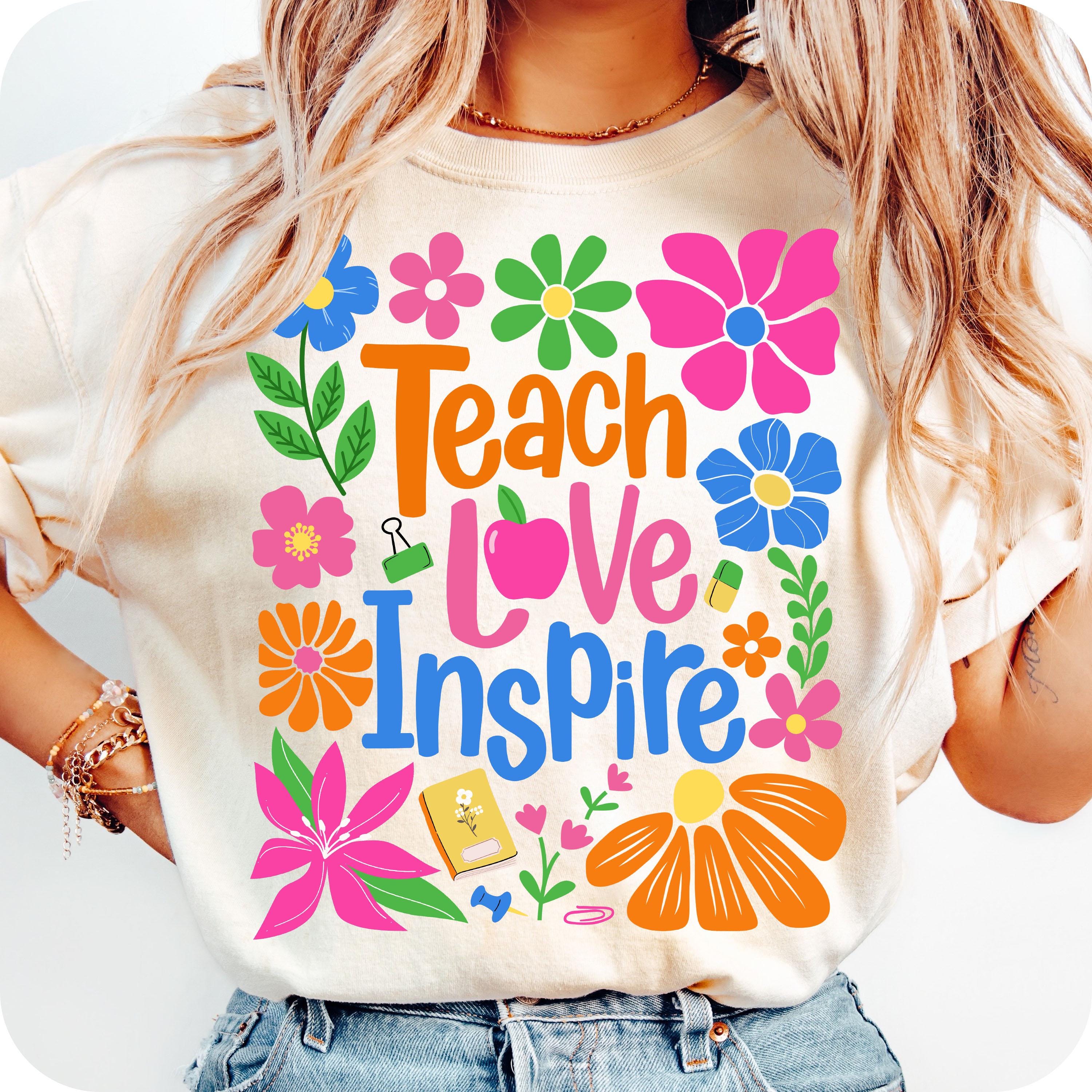 Teach Love Inspire Boho Floral Teacher Shirt, Back to School Teacher Shirt