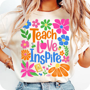 Teach Love Inspire Boho Floral Teacher Shirt, Back to School Teacher Shirt