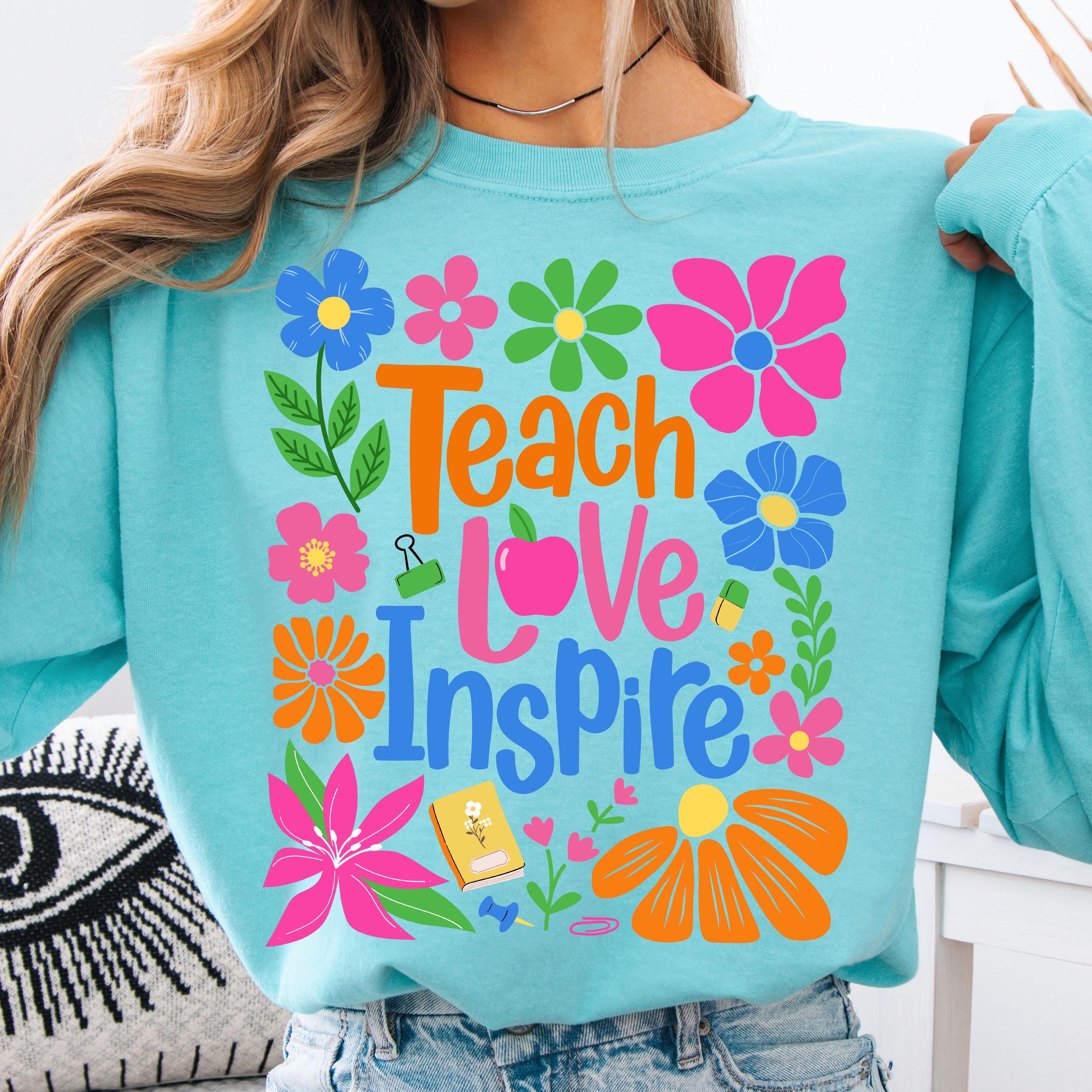 Teach Love Inspire Boho Floral Teacher Shirt, Back to School Teacher Shirt