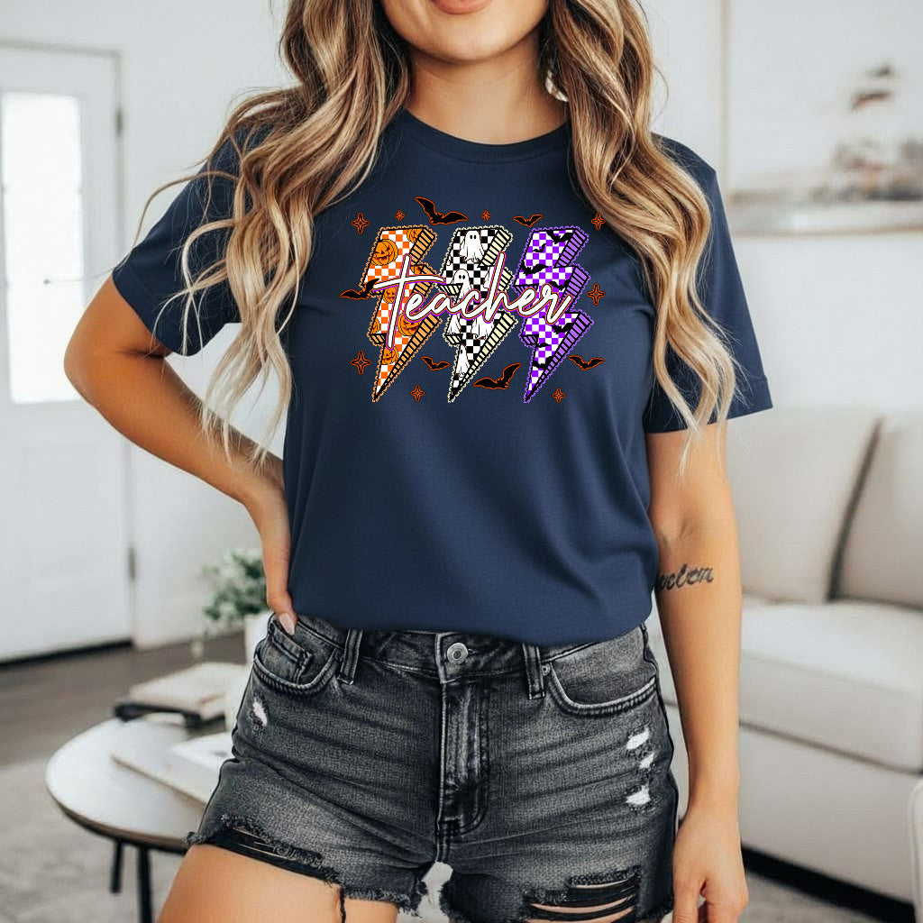 Lightning Teacher Ghost Boo Pumpkin Shirt, Teacher Halloween T-Shirt, Sweatshirt, Hoodie - Halloween Spooky Teacher Shirt
