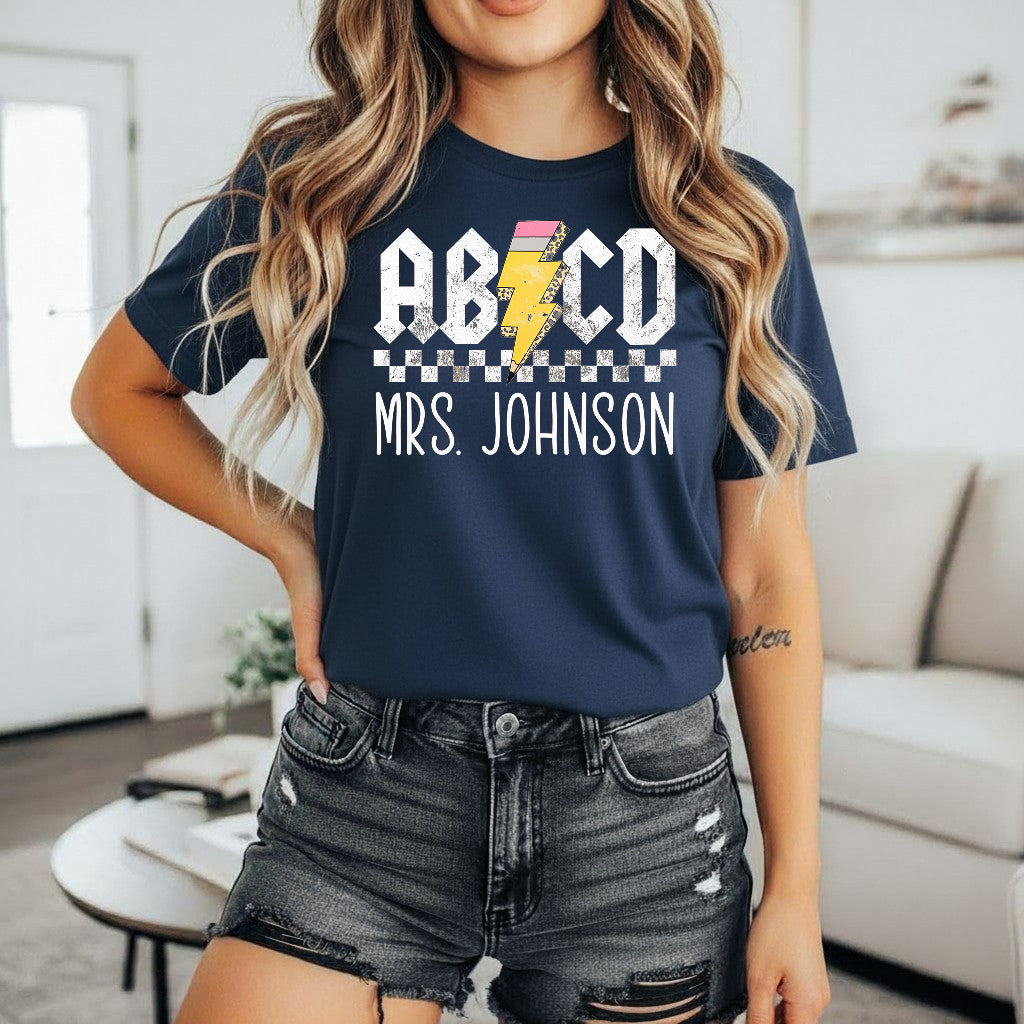 Personalized Teacher Gift, Custom Retro ABCD Name Teacher T-Shirt, Sweatshirt, Hoodie - Teacher Appreciation Gifts, Customized Christmas Gift for Teacher