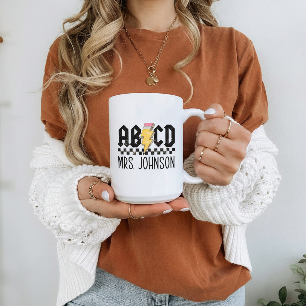 Personalized Teacher Gift, Custom Retro ABCD Name Teacher Mug - Teacher Appreciation Gifts, Customized Christmas Gift for Teacher