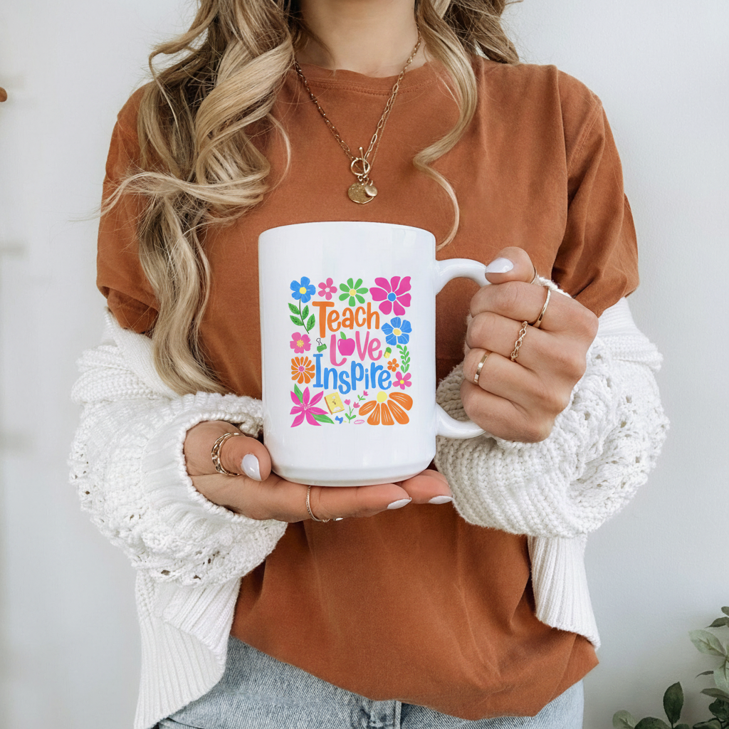 Teach Love Inspire Boho Floral Teacher Mug, Back to School Teacher Coffee Mug