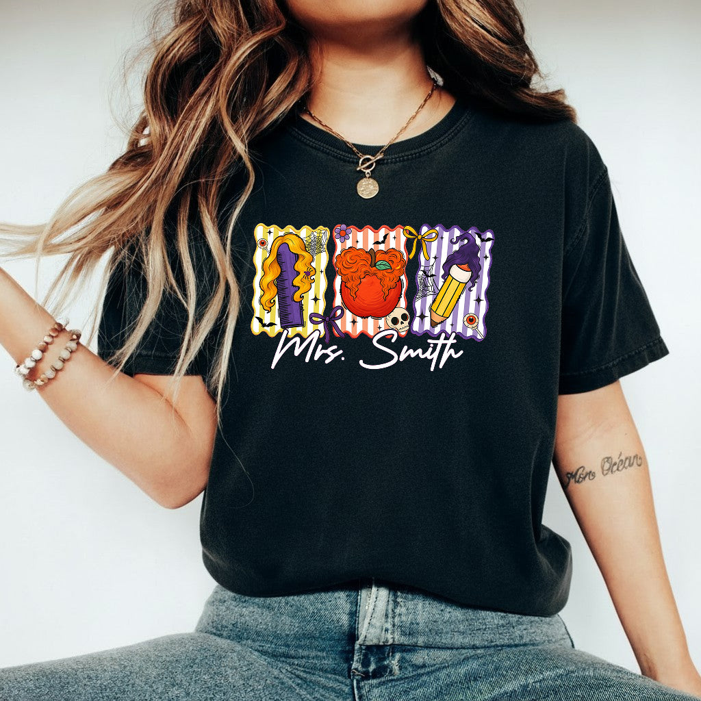 Custom Teacher Halloween Shirt, Custom Name Teacher T-Shirt, Sweatshirt, Hoodie - Personalized Halloween Spooky Teacher, Teacher Witch Shirt