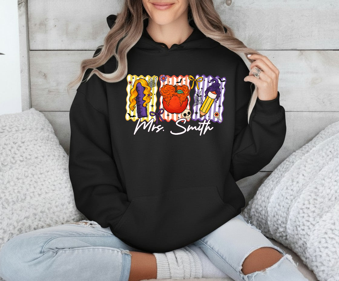 Custom Teacher Halloween Shirt, Custom Name Teacher T-Shirt, Sweatshirt, Hoodie - Personalized Halloween Spooky Teacher, Teacher Witch Shirt