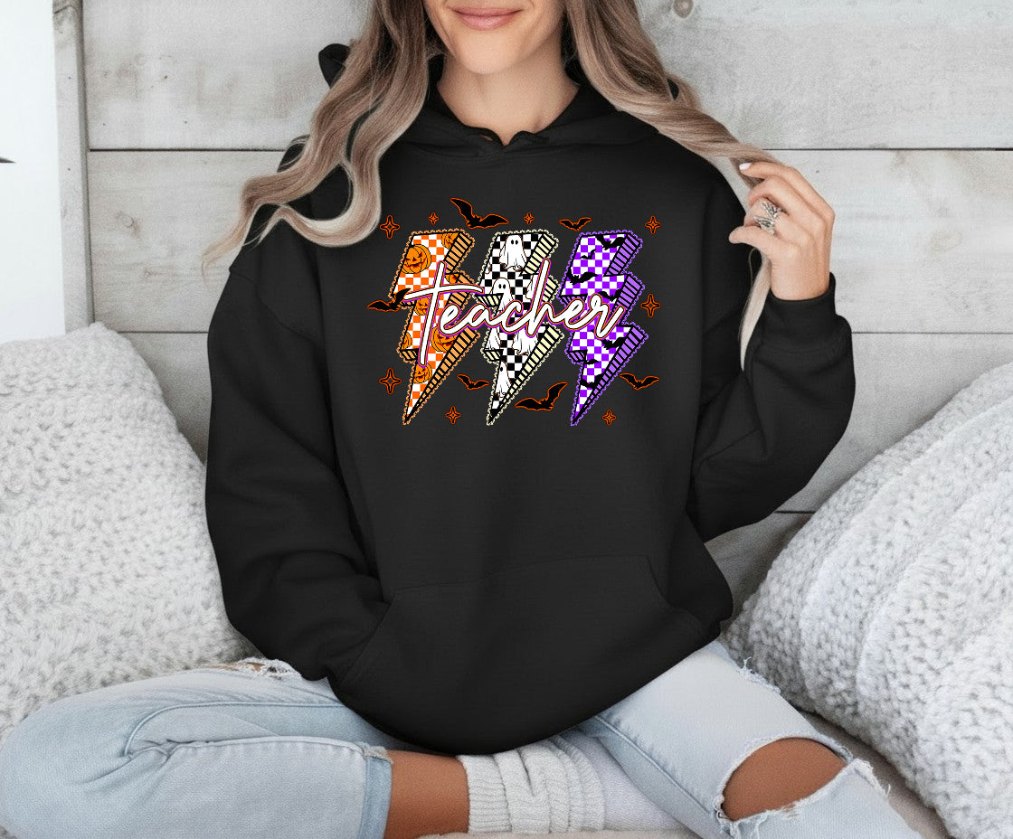 Lightning Teacher Ghost Boo Pumpkin Shirt, Teacher Halloween T-Shirt, Sweatshirt, Hoodie - Halloween Spooky Teacher Shirt