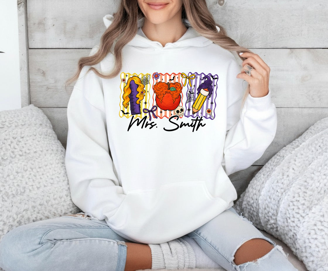 Custom Teacher Halloween Shirt, Custom Name Teacher T-Shirt, Sweatshirt, Hoodie - Personalized Halloween Spooky Teacher, Teacher Witch Shirt