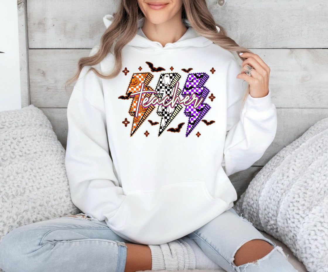 Lightning Teacher Ghost Boo Pumpkin Shirt, Teacher Halloween T-Shirt, Sweatshirt, Hoodie - Halloween Spooky Teacher Shirt