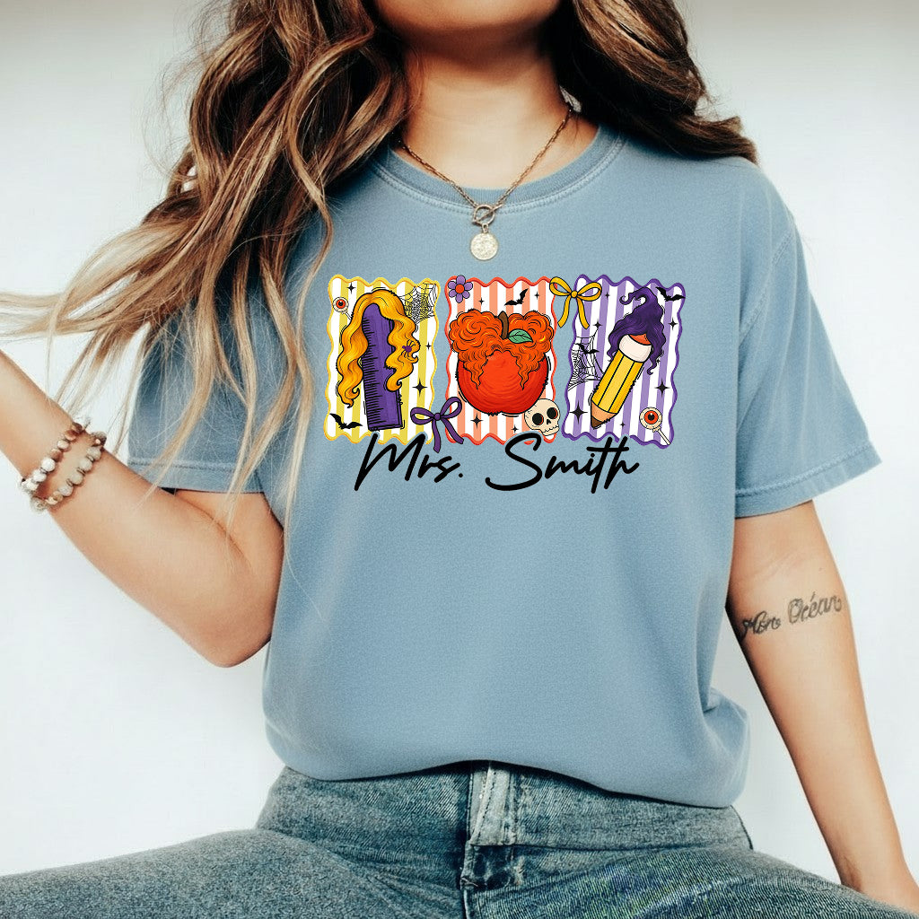 Custom Teacher Halloween Shirt, Custom Name Teacher T-Shirt, Sweatshirt, Hoodie - Personalized Halloween Spooky Teacher, Teacher Witch Shirt