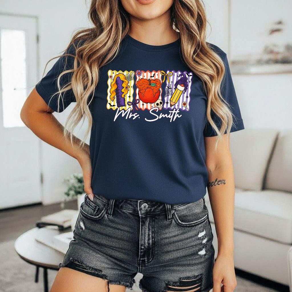 Custom Teacher Halloween Shirt, Custom Name Teacher T-Shirt, Sweatshirt, Hoodie - Personalized Halloween Spooky Teacher, Teacher Witch Shirt