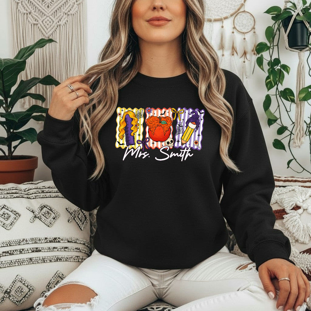Custom Teacher Halloween Shirt, Custom Name Teacher T-Shirt, Sweatshirt, Hoodie - Personalized Halloween Spooky Teacher, Teacher Witch Shirt
