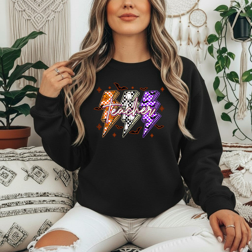 Lightning Teacher Ghost Boo Pumpkin Shirt, Teacher Halloween T-Shirt, Sweatshirt, Hoodie - Halloween Spooky Teacher Shirt
