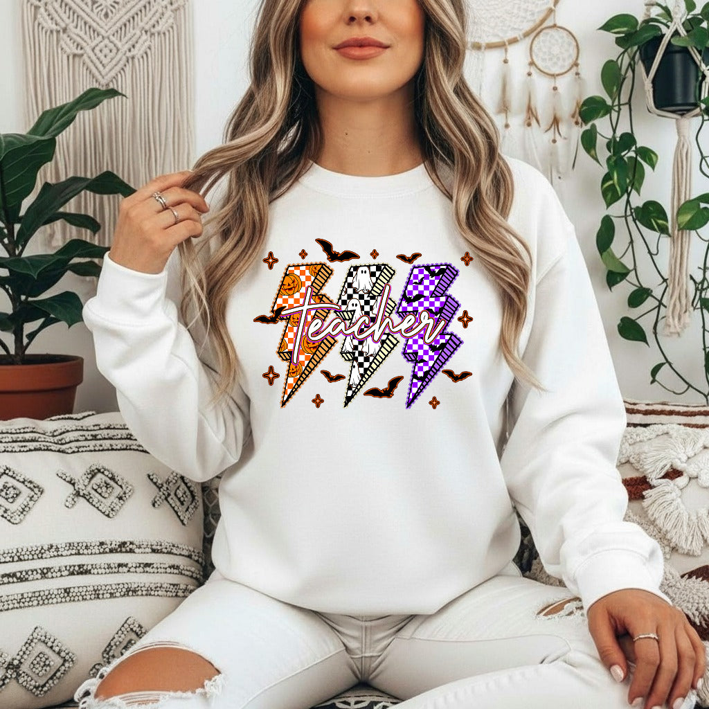 Lightning Teacher Ghost Boo Pumpkin Shirt, Teacher Halloween T-Shirt, Sweatshirt, Hoodie - Halloween Spooky Teacher Shirt