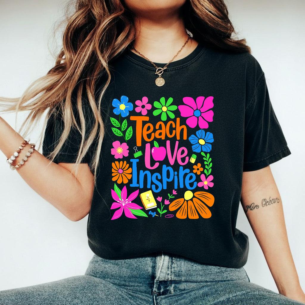 Teach Love Inspire Boho Floral Teacher Shirt, Back to School Teacher Shirt