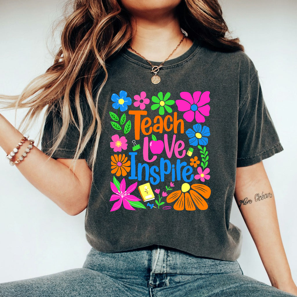 Teach Love Inspire Boho Floral Teacher Shirt, Back to School Teacher Shirt