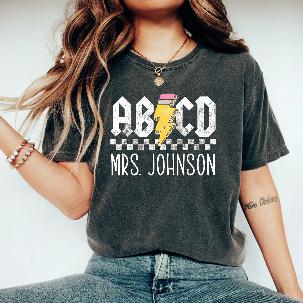Personalized Teacher Gift, Custom Retro ABCD Name Teacher T-Shirt, Sweatshirt, Hoodie - Teacher Appreciation Gifts, Customized Christmas Gift for Teacher