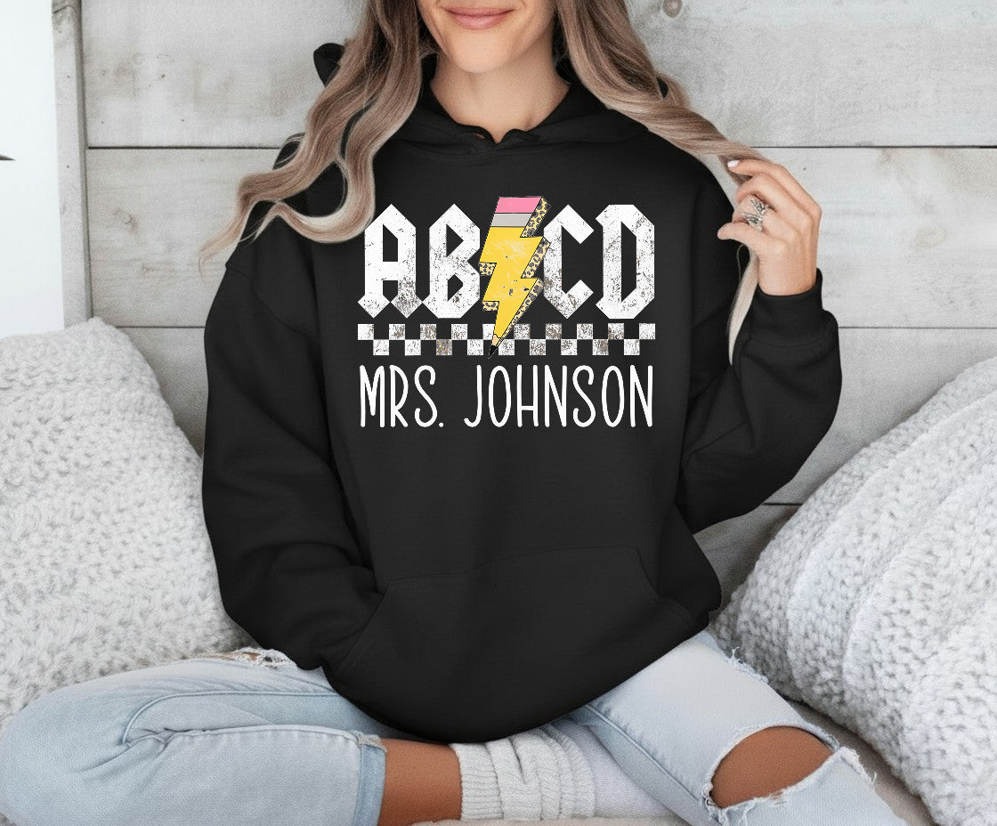 Personalized Teacher Gift, Custom Retro ABCD Name Teacher T-Shirt, Sweatshirt, Hoodie - Teacher Appreciation Gifts, Customized Christmas Gift for Teacher