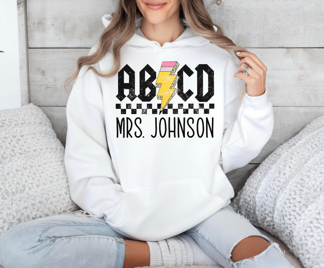 Personalized Teacher Gift, Custom Retro ABCD Name Teacher T-Shirt, Sweatshirt, Hoodie - Teacher Appreciation Gifts, Customized Christmas Gift for Teacher