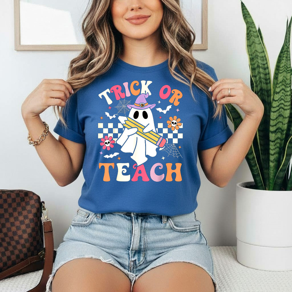 Teacher Halloween Trick or Teach T-Shirt Sweatshirt Hoodie, Halloween Funny Retro Ghost Teacher Shirt